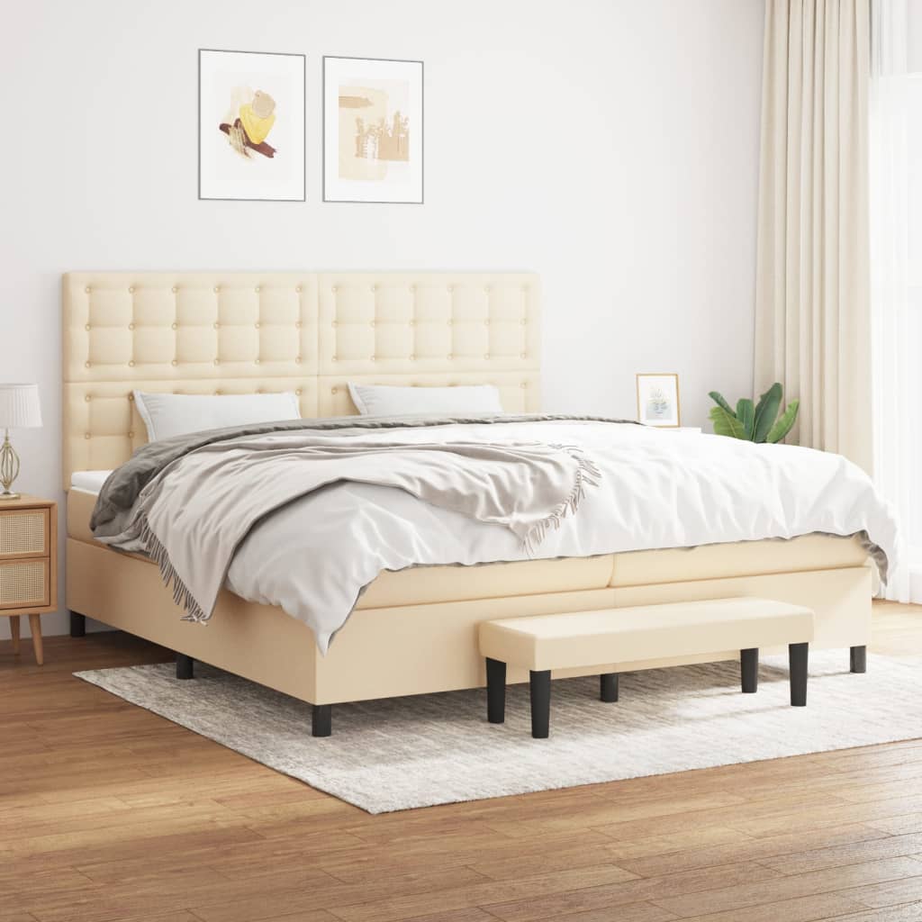 Κρεβάτι Boxspring με Στρώμα Κρεμ 200x200 εκ. Υφασμάτινο