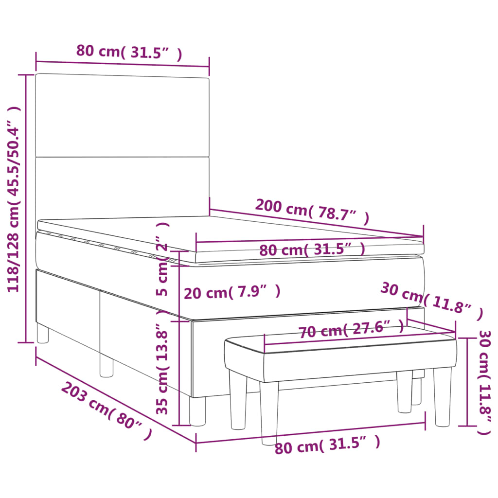 Κρεβάτι Boxspring με Στρώμα Taupe 80x200 εκ. Υφασμάτινο