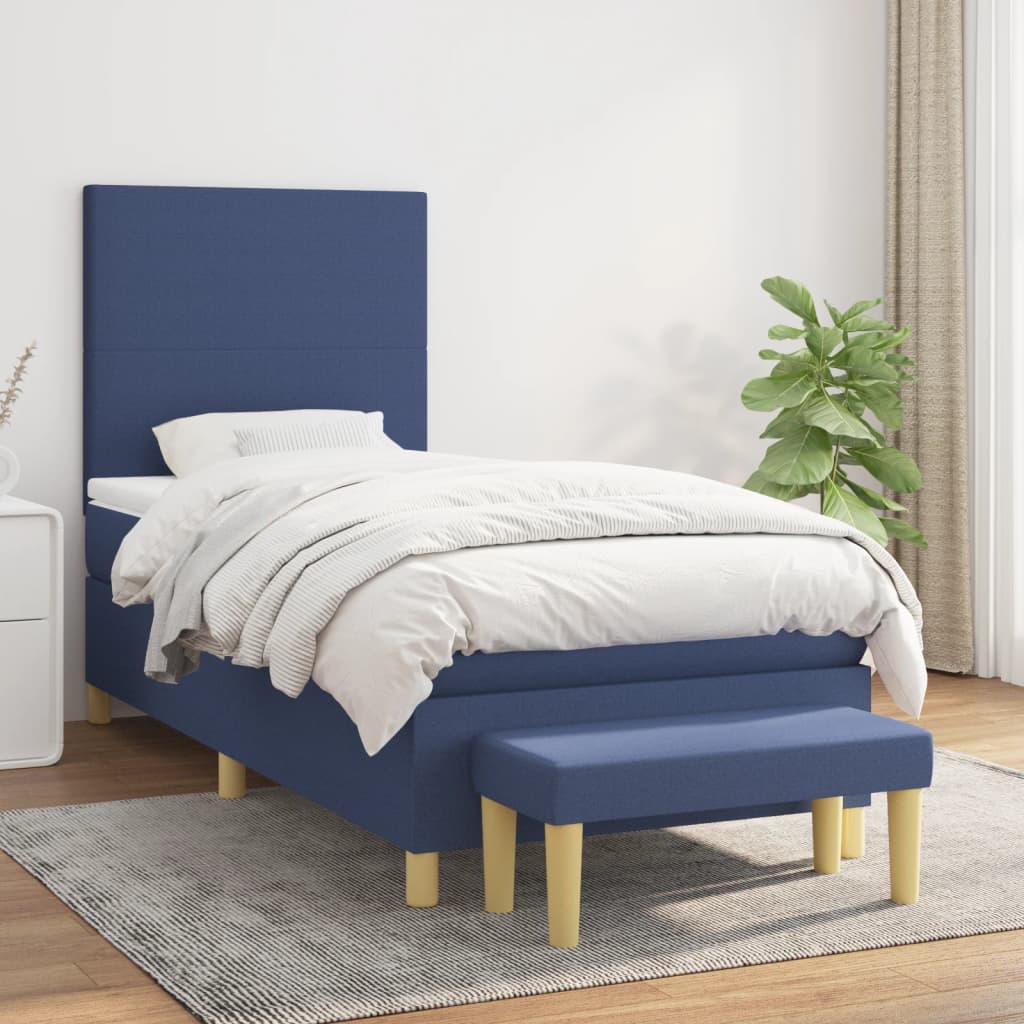 Κρεβάτι Boxspring με Στρώμα Μπλε 80x200 εκ. Υφασμάτινο