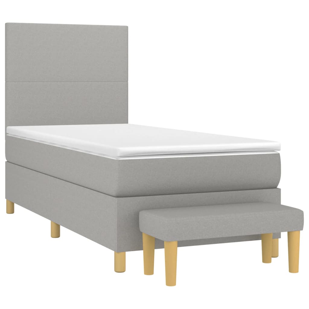 Κρεβάτι Boxspring με Στρώμα Ανοιχτό Γκρι 90x190 εκ. Υφασμάτινο