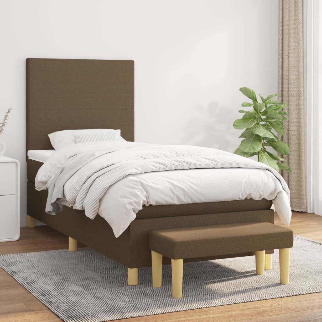 Κρεβάτι Boxspring με Στρώμα Σκούρο Καφέ 100x200 εκ. Υφασμάτινο