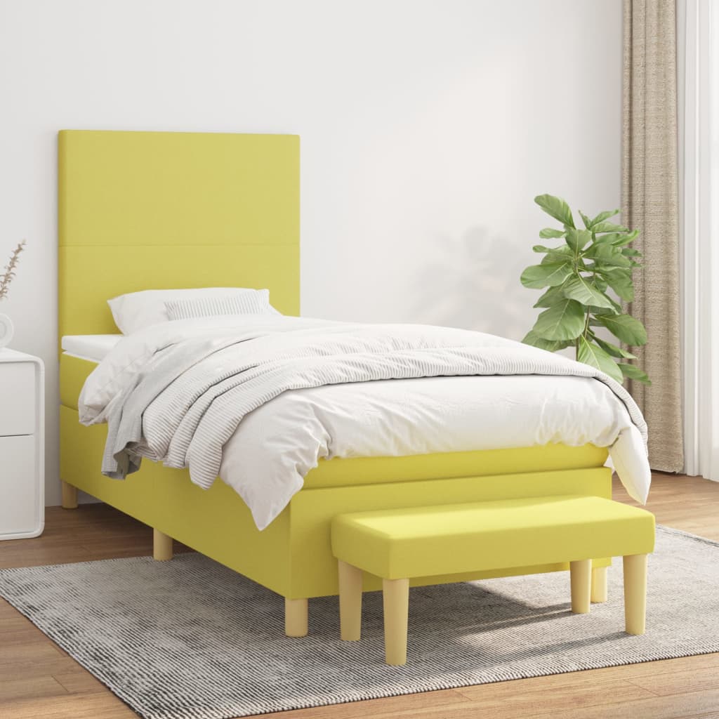 Κρεβάτι Boxspring με Στρώμα Ανοιχτό πράσινο100x200εκ.Υφασμάτινο
