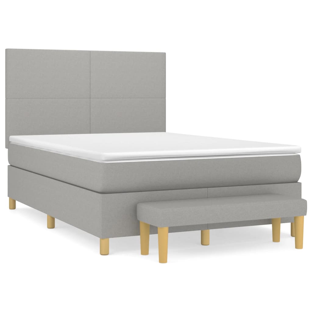 Κρεβάτι Boxspring με Στρώμα Ανοιχτό Γκρι 140x190 εκ. Υφασμάτινο
