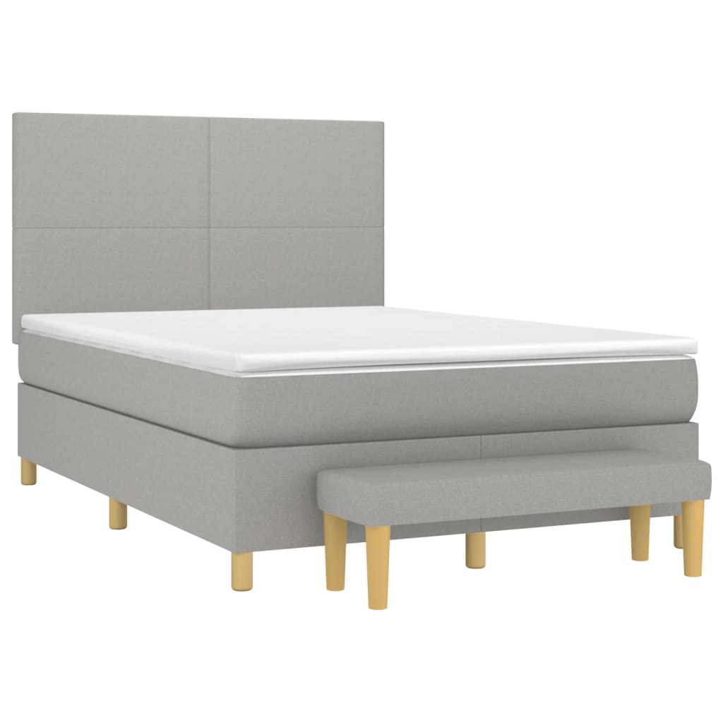 Κρεβάτι Boxspring με Στρώμα Ανοιχτό Γκρι 140x190 εκ. Υφασμάτινο