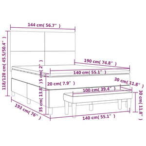 Κρεβάτι Boxspring με Στρώμα Ανοιχτό Γκρι 140x190 εκ. Υφασμάτινο