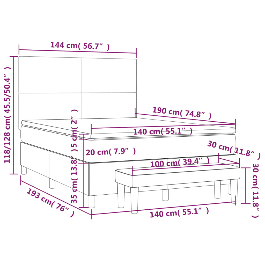 Κρεβάτι Boxspring με Στρώμα Ανοιχτό πράσινο140x190εκ.Υφασμάτινο
