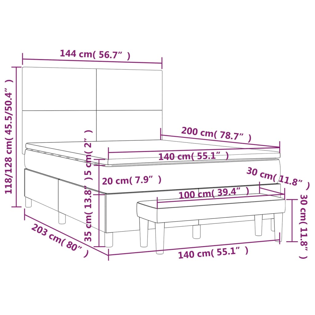 Κρεβάτι Boxspring με Στρώμα Ανοιχτό πράσινο140x200εκ.Υφασμάτινο