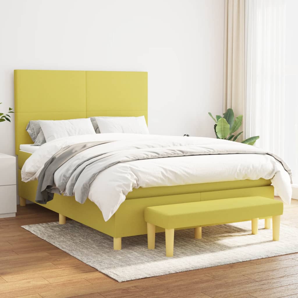 Κρεβάτι Boxspring με Στρώμα Ανοιχτό πράσινο140x200εκ.Υφασμάτινο