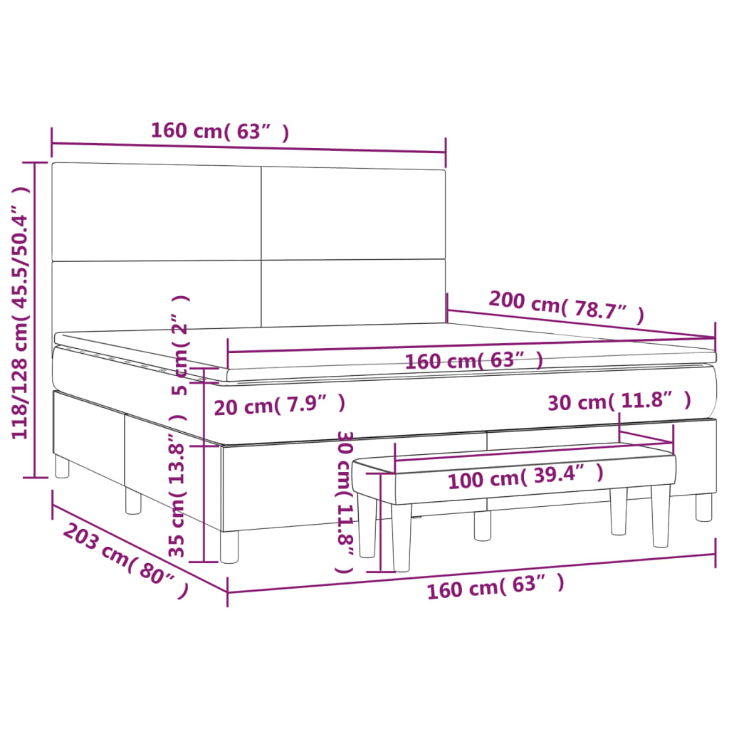 Κρεβάτι Boxspring με Στρώμα Αν. Πράσινο 160x200εκ Υφασμάτινο