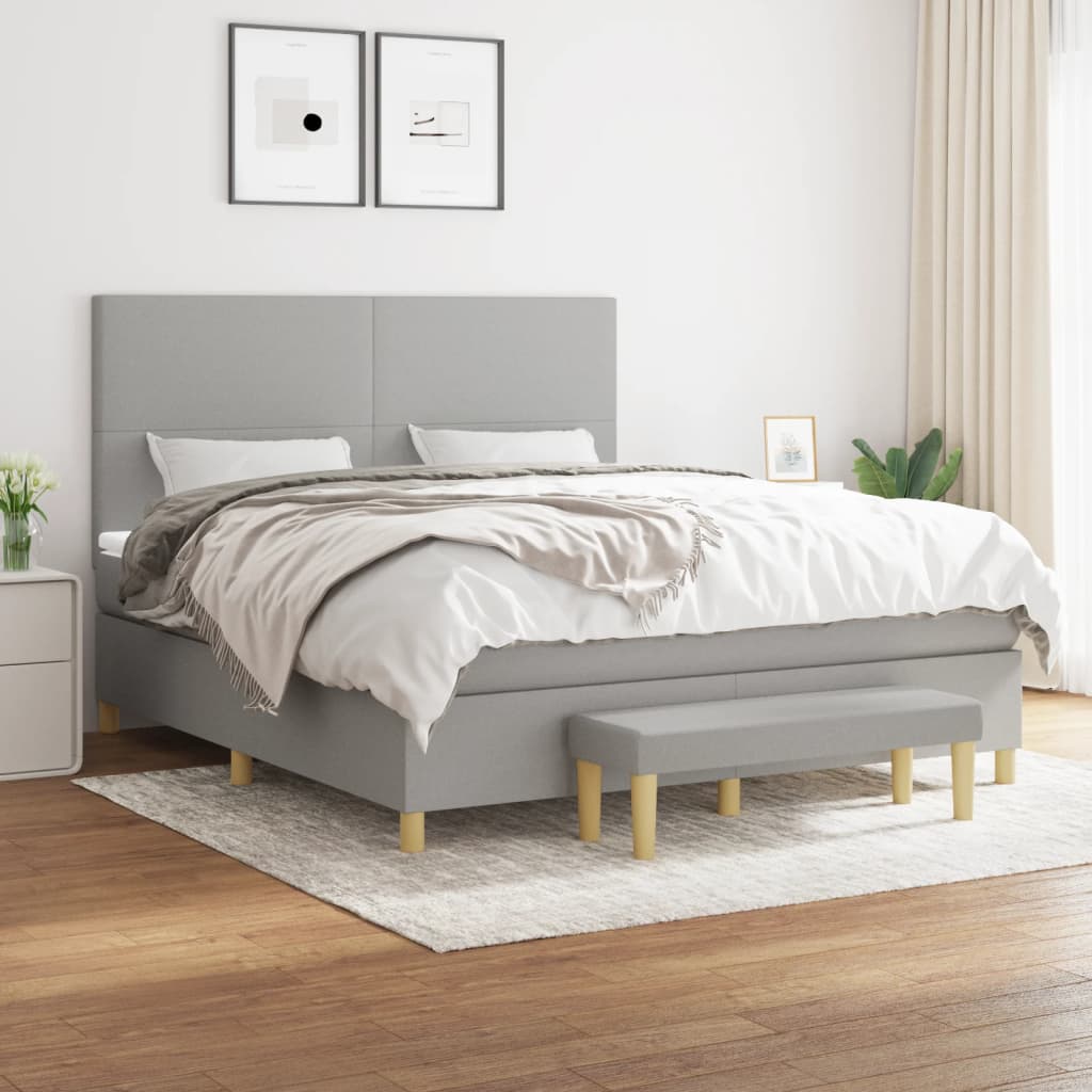 Κρεβάτι Boxspring με Στρώμα Ανοιχτό Γκρι 180x200 εκ. Υφασμάτινο