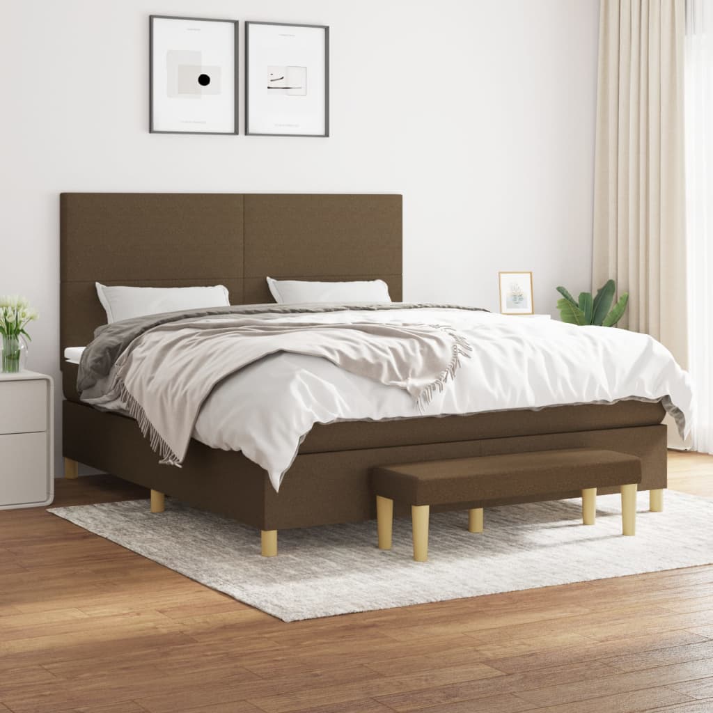 Κρεβάτι Boxspring με Στρώμα Σκούρο Καφέ 180x200 εκ Υφασμάτινο - Pakobazaar