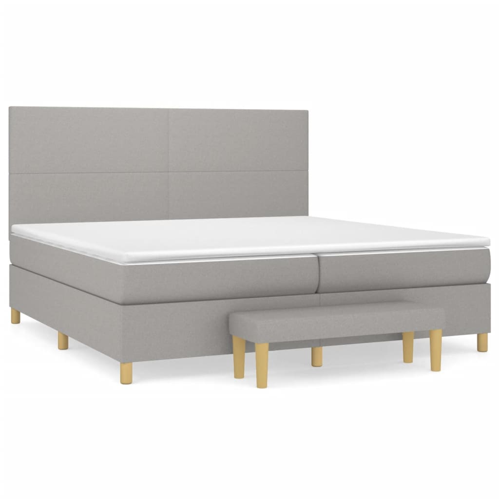 Κρεβάτι Boxspring με Στρώμα Ανοιχτό Γκρι 200x200 εκ. Υφασμάτινο
