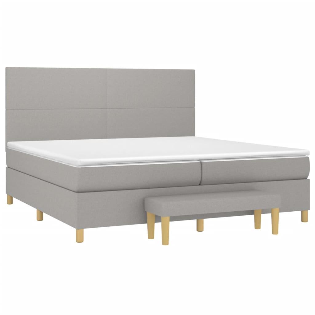 Κρεβάτι Boxspring με Στρώμα Ανοιχτό Γκρι 200x200 εκ. Υφασμάτινο