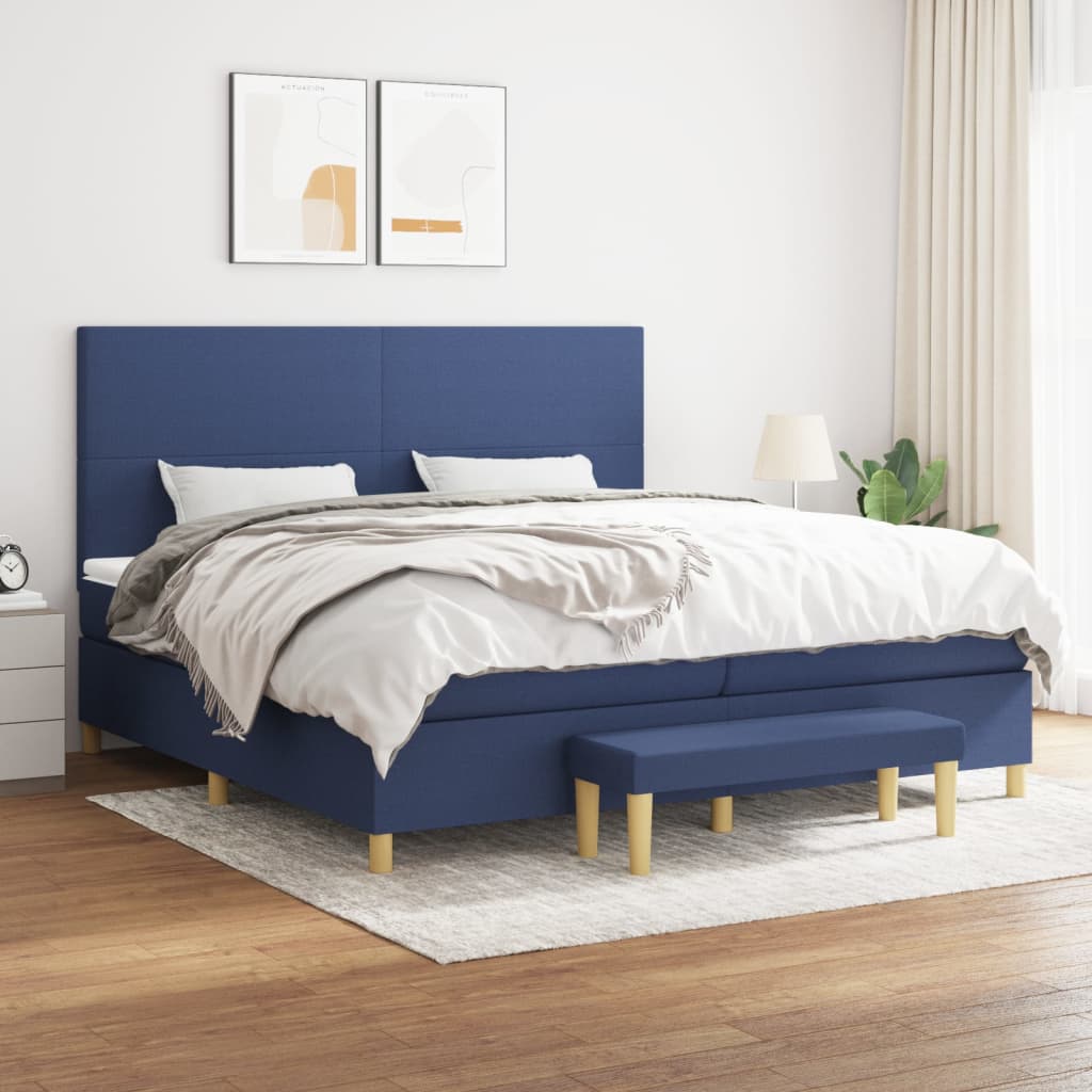 Κρεβάτι Boxspring με Στρώμα Μπλε 200x200 εκ. Υφασμάτινο