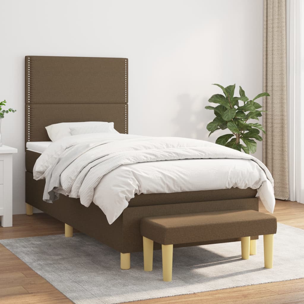 Κρεβάτι Boxspring με Στρώμα Σκούρο Καφέ 80x200 εκ. Υφασμάτινο