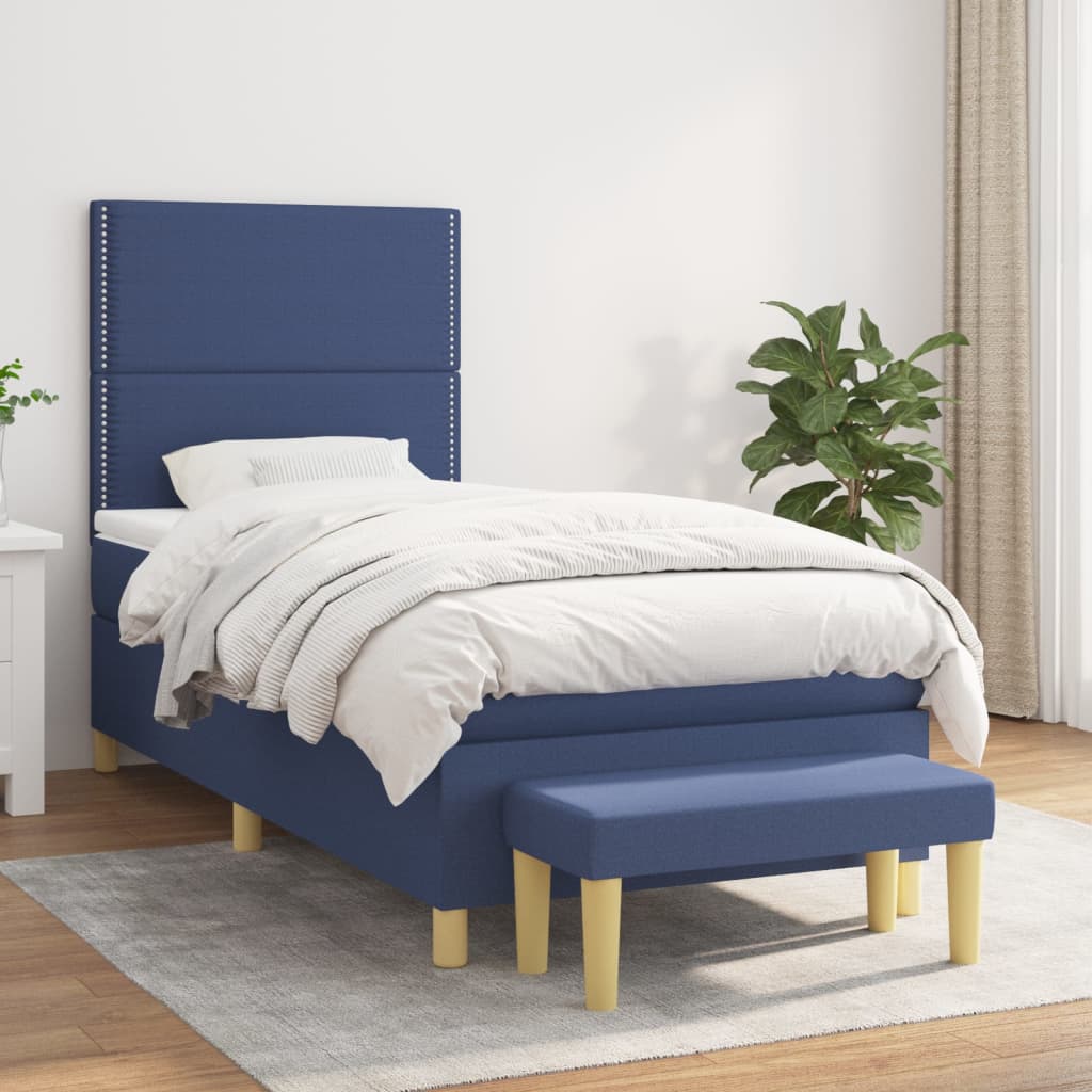 Κρεβάτι Boxspring με Στρώμα Μπλε 80x200 εκ. Υφασμάτινο - Pakobazaar