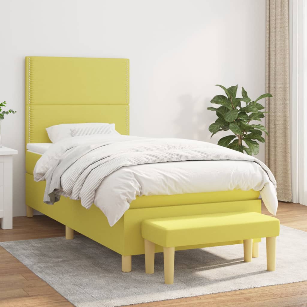 Κρεβάτι Boxspring με Στρώμα Ανοιχτό πράσινο 80x200εκ.Υφασμάτινο - Pakobazaar