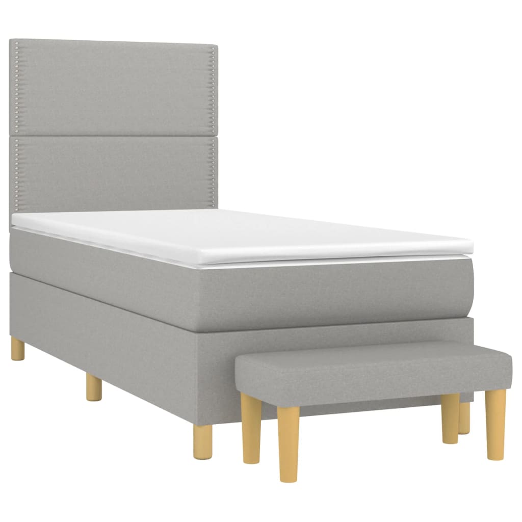 Κρεβάτι Boxspring με Στρώμα Ανοιχτό Γκρι 90x190 εκ. Υφασμάτινο