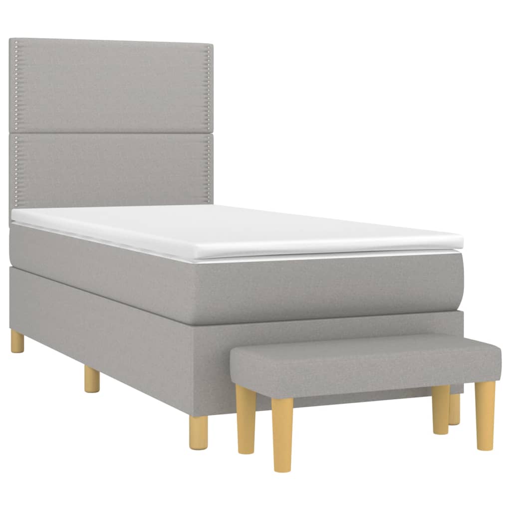 Κρεβάτι Boxspring με Στρώμα Ανοιχτό Γκρι 100x200 εκ. Υφασμάτινο