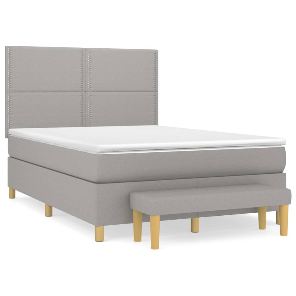 Κρεβάτι Boxspring με Στρώμα Ανοιχτό Γκρι 140x190 εκ. Υφασμάτινο