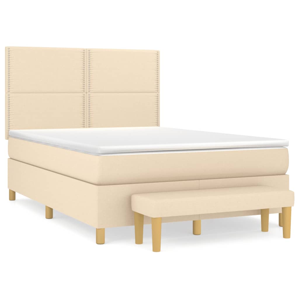 Κρεβάτι Boxspring με Στρώμα Κρεμ 140x190 εκ. Υφασμάτινο - Pakobazaar