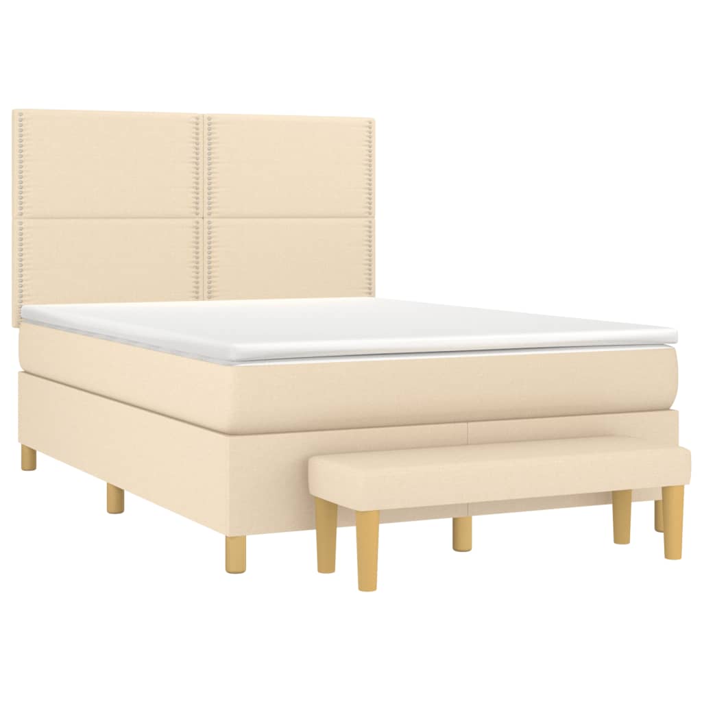 Κρεβάτι Boxspring με Στρώμα Κρεμ 140x190 εκ. Υφασμάτινο - Pakobazaar