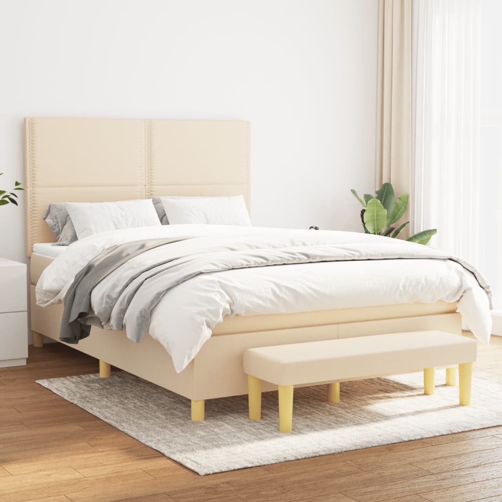 Κρεβάτι Boxspring με Στρώμα Κρεμ 140x190 εκ. Υφασμάτινο - Pakobazaar