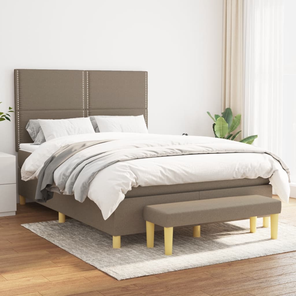 Κρεβάτι Boxspring με Στρώμα Taupe 140x200 εκ. Υφασμάτινο - Pakobazaar
