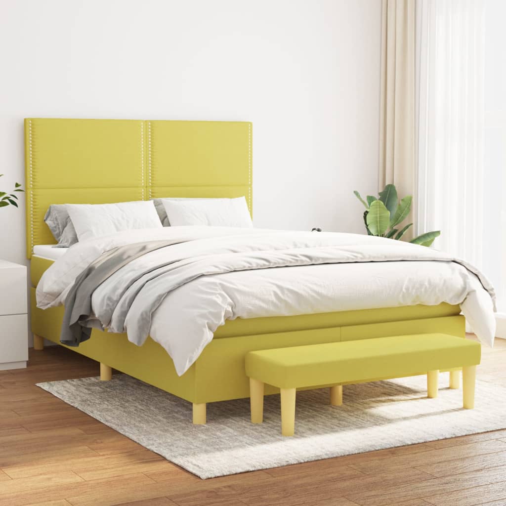 Κρεβάτι Boxspring με Στρώμα Ανοιχτό πράσινο140x200εκ.Υφασμάτινο