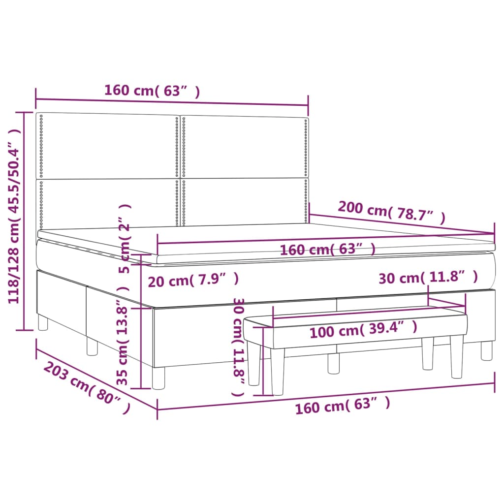 Κρεβάτι Boxspring με Στρώμα Αν. Πράσινο 160x200εκ Υφασμάτινο
