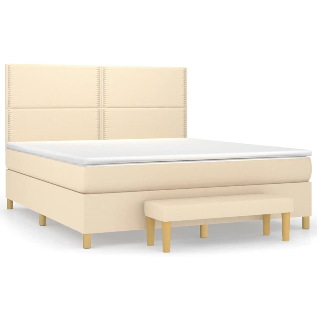 Κρεβάτι Boxspring με Στρώμα Κρεμ 160x200 εκ. Υφασμάτινο - Pakobazaar