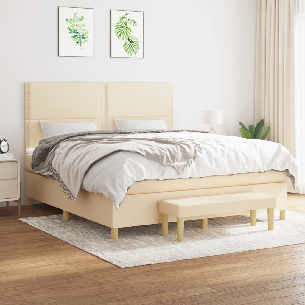 Κρεβάτι Boxspring με Στρώμα Κρεμ 160x200 εκ. Υφασμάτινο - Pakobazaar
