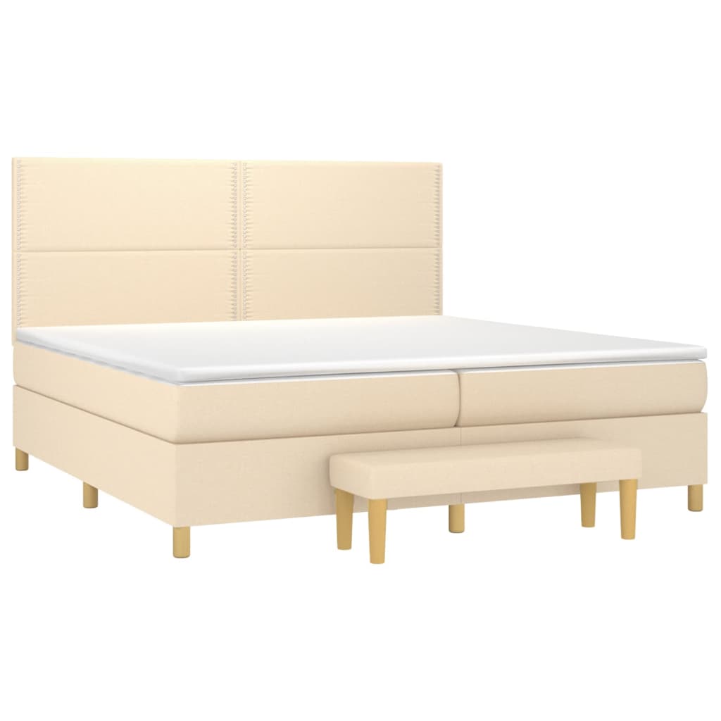 Κρεβάτι Boxspring με Στρώμα Κρεμ 200x200 εκ. Υφασμάτινο