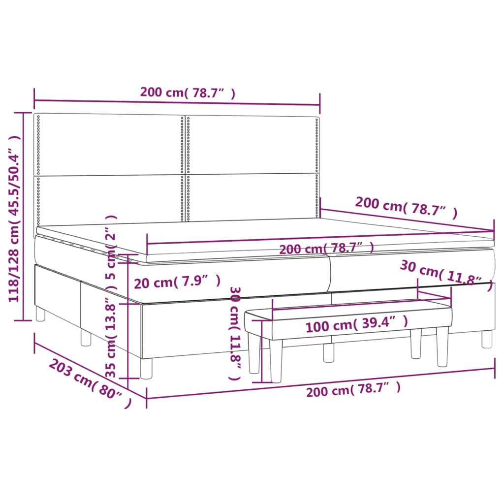 Κρεβάτι Boxspring με Στρώμα Κρεμ 200x200 εκ. Υφασμάτινο