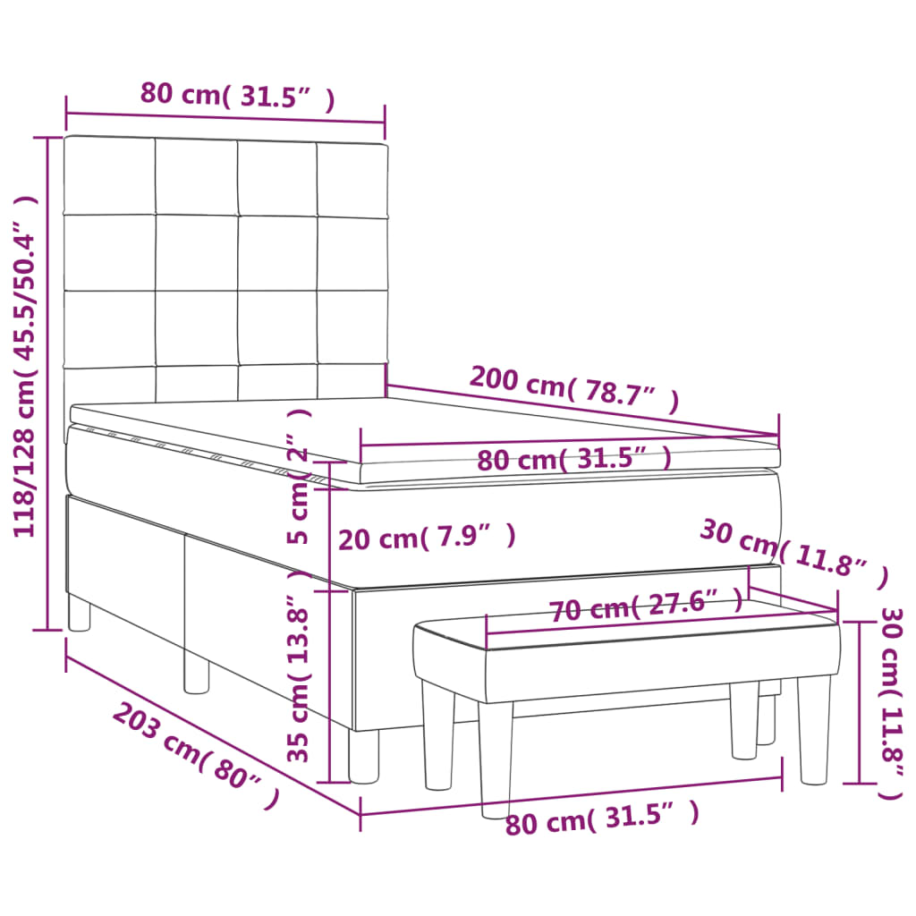 Κρεβάτι Boxspring με Στρώμα Μαύρο 80 x 200 εκ. Υφασμάτινο