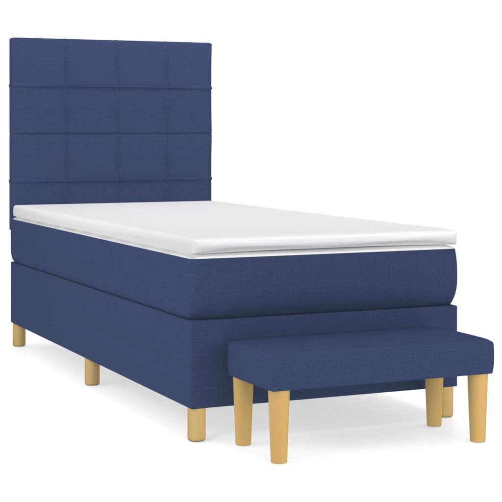 Κρεβάτι Boxspring με Στρώμα Μπλε 80x200 εκ. Υφασμάτινο