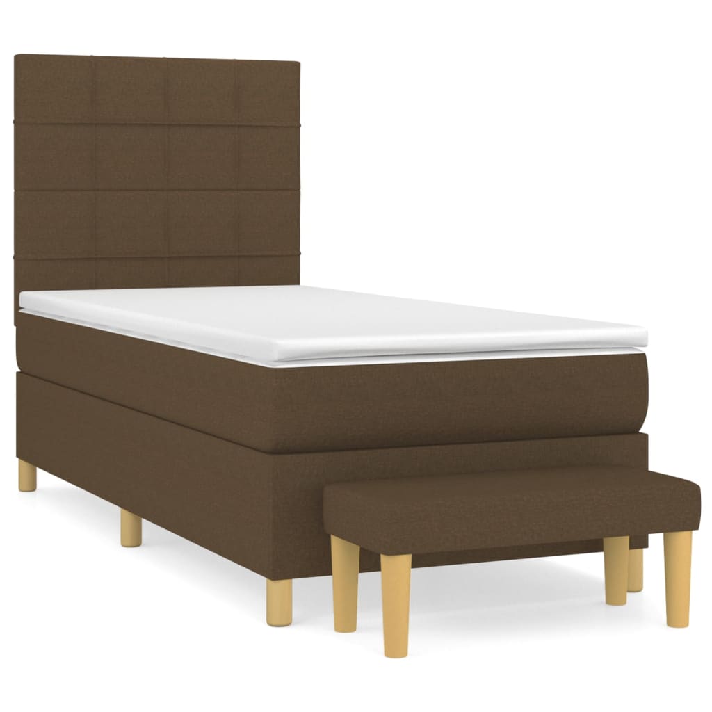 Κρεβάτι Boxspring με Στρώμα Σκούρο Καφέ 90x190 εκ. Υφασμάτινο