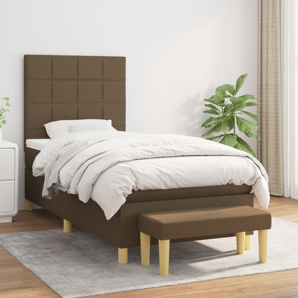 Κρεβάτι Boxspring με Στρώμα Σκούρο Καφέ 90x190 εκ. Υφασμάτινο