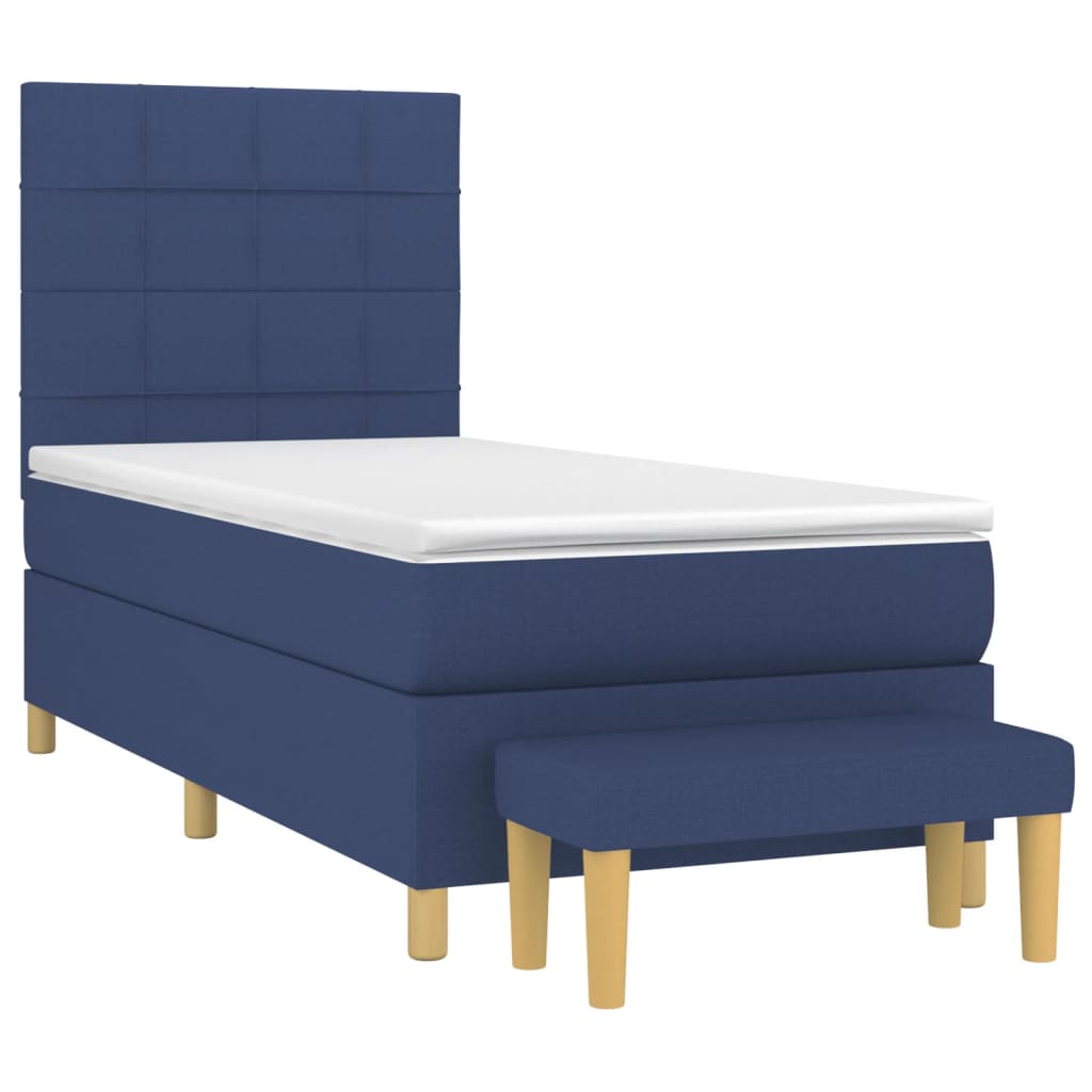 Κρεβάτι Boxspring με Στρώμα Μπλε 90x190 εκ.Υφασμάτινο