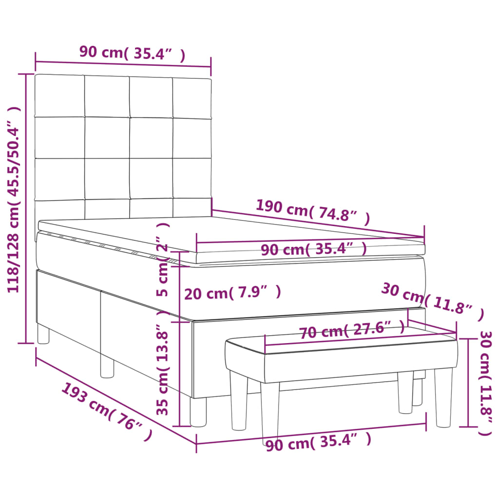 Κρεβάτι Boxspring με Στρώμα Μπλε 90x190 εκ.Υφασμάτινο