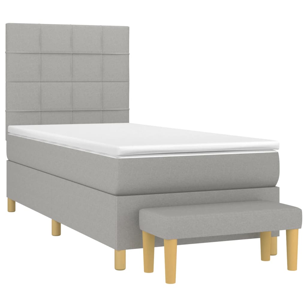 Κρεβάτι Boxspring με Στρώμα Ανοιχτό Γκρι 90x200 εκ. Υφασμάτινο