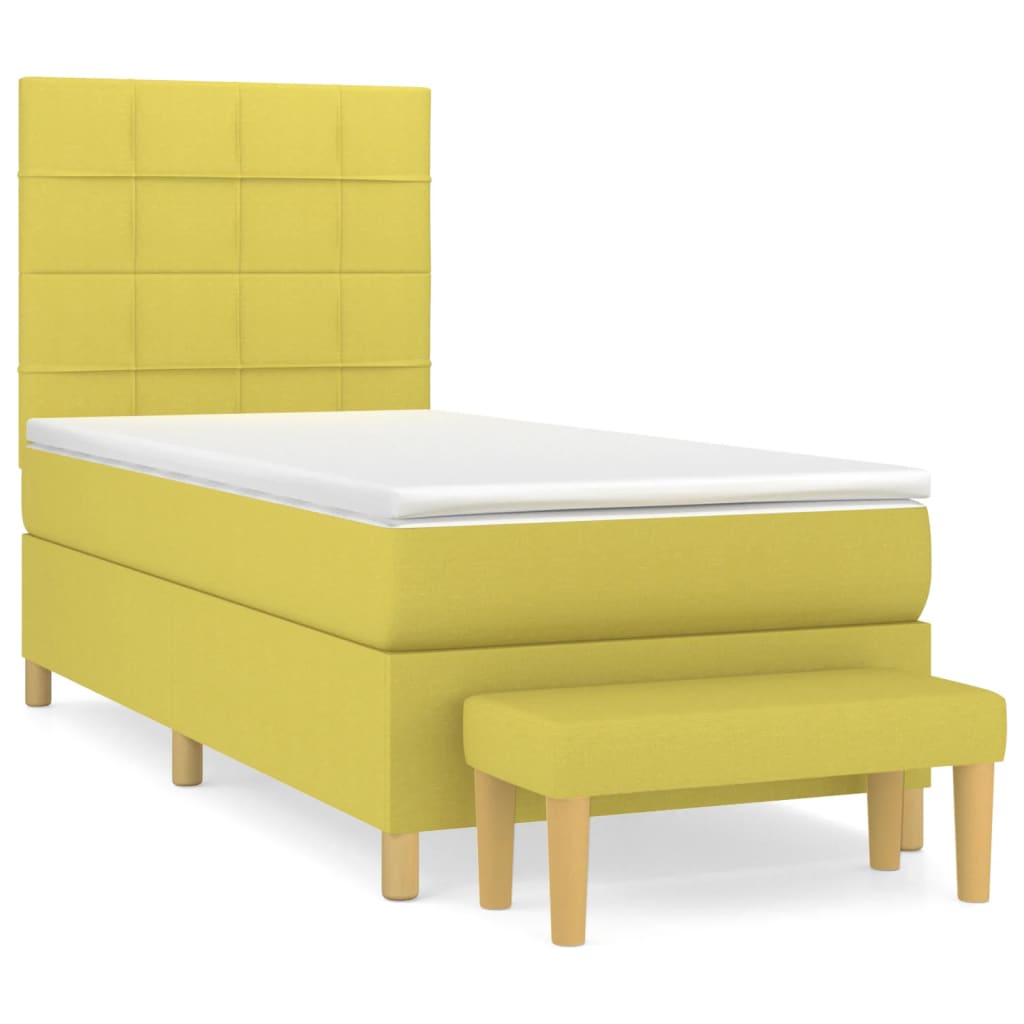 Κρεβάτι Boxspring με Στρώμα Ανοιχτό πράσινο 90x200εκ.Υφασμάτινο - Pakobazaar
