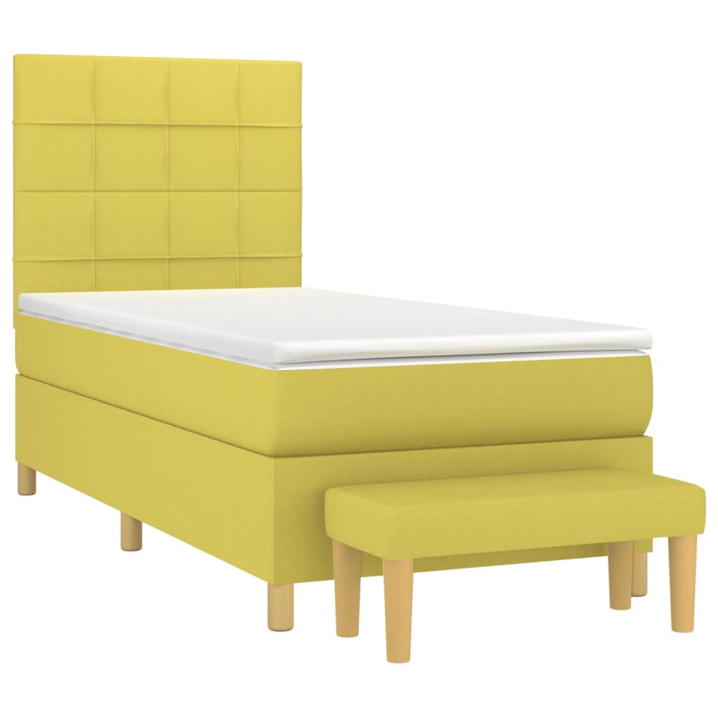 Κρεβάτι Boxspring με Στρώμα Ανοιχτό πράσινο 90x200εκ.Υφασμάτινο - Pakobazaar