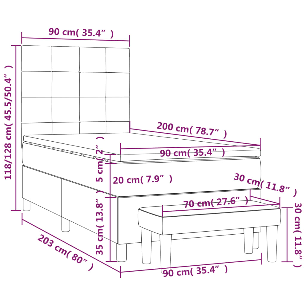 Κρεβάτι Boxspring με Στρώμα Ανοιχτό πράσινο 90x200εκ.Υφασμάτινο - Pakobazaar