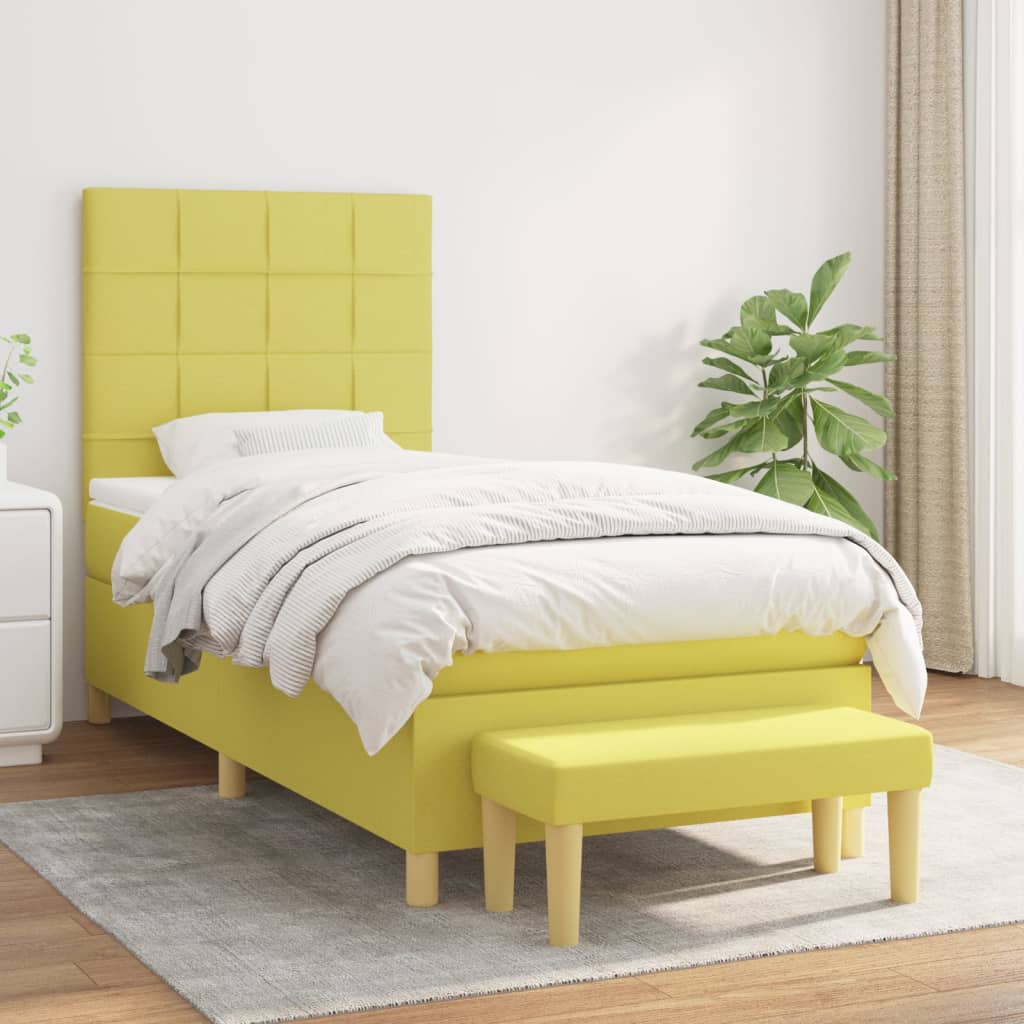 Κρεβάτι Boxspring με Στρώμα Ανοιχτό πράσινο 90x200εκ.Υφασμάτινο - Pakobazaar
