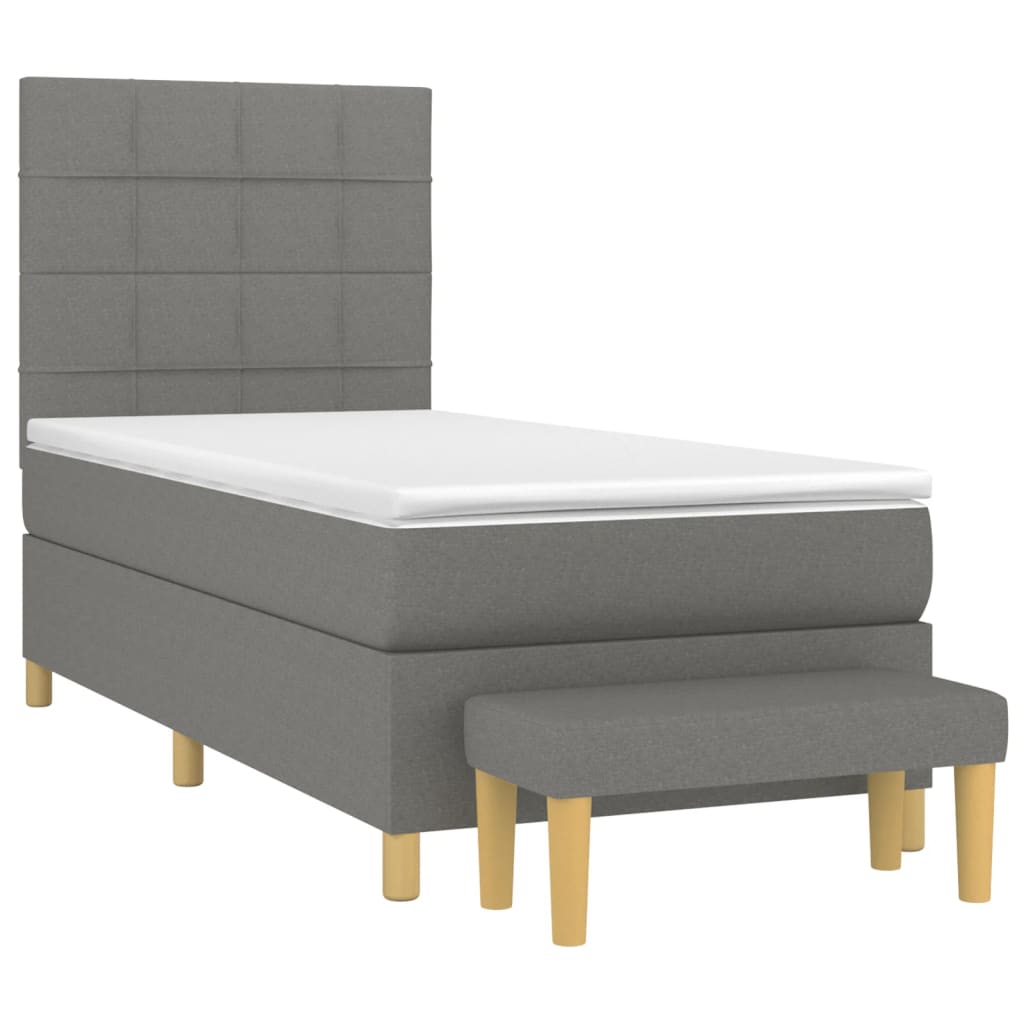 Κρεβάτι Boxspring με Στρώμα Σκούρο Γκρι 100x200 εκ. Υφασμάτινο