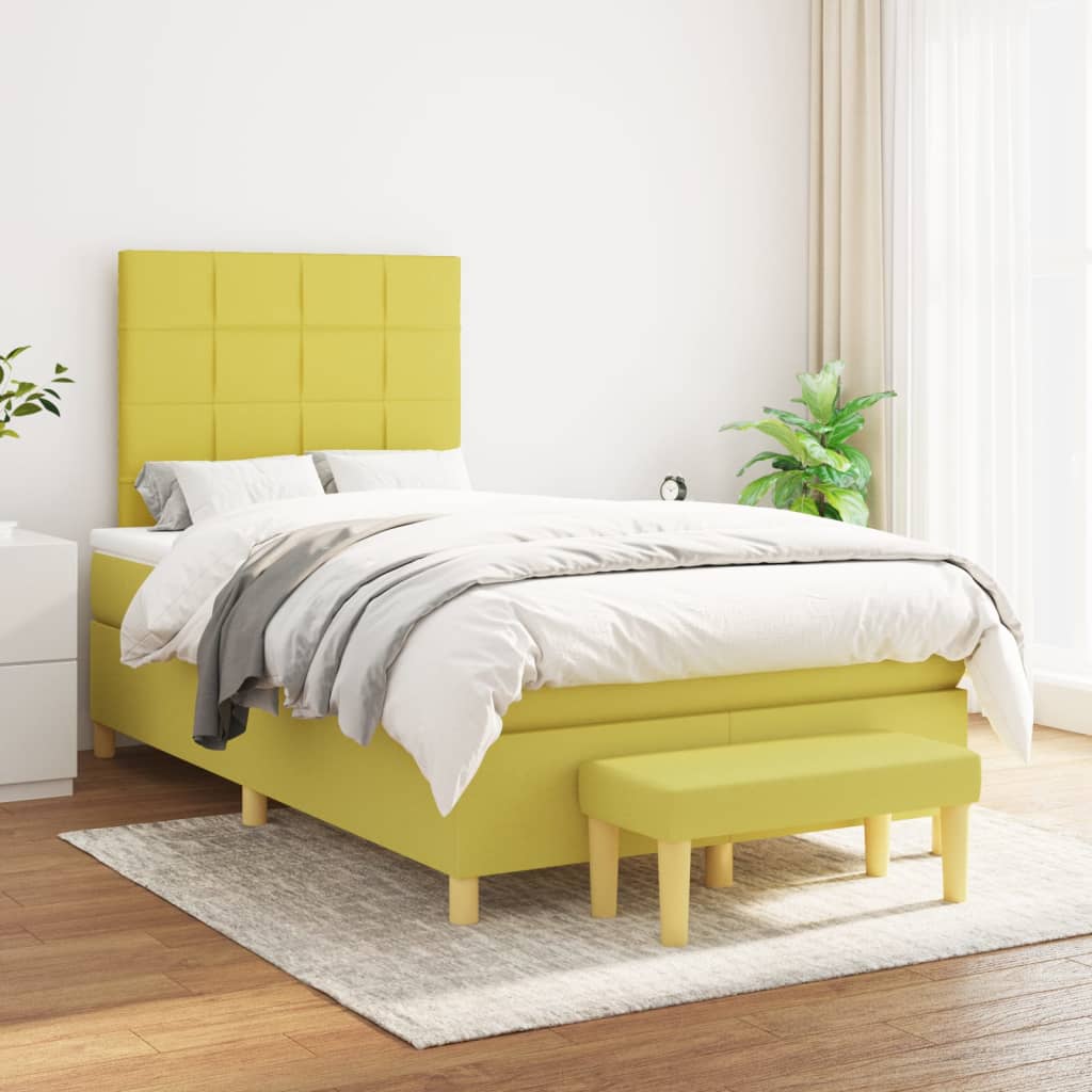 Κρεβάτι Boxspring με Στρώμα Ανοιχτό πράσινο120x200εκ.Υφασμάτινο - Pakobazaar