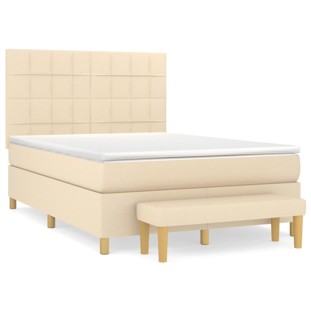 Κρεβάτι Boxspring με Στρώμα Κρεμ 140x190 εκ. Υφασμάτινο - Pakobazaar