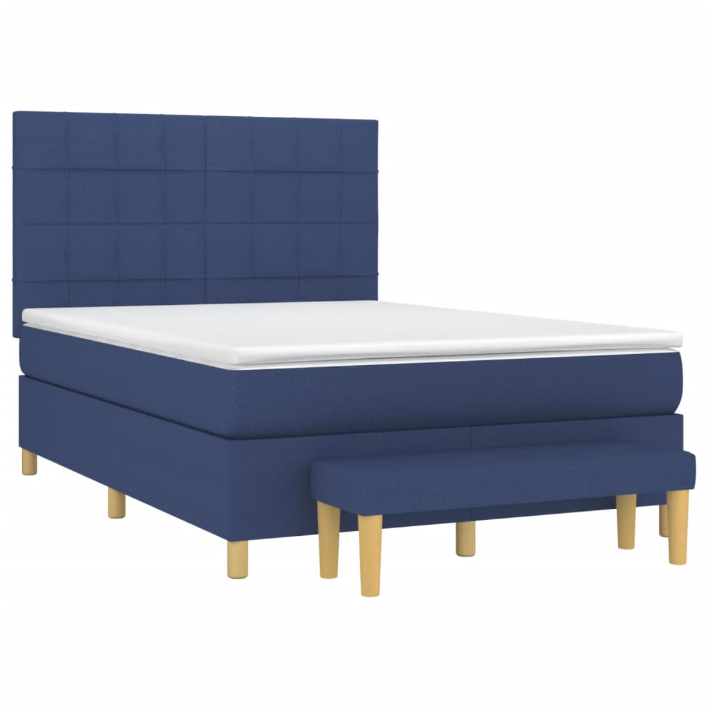 Κρεβάτι Boxspring με Στρώμα Μπλε 140x190 εκ. Υφασμάτινο