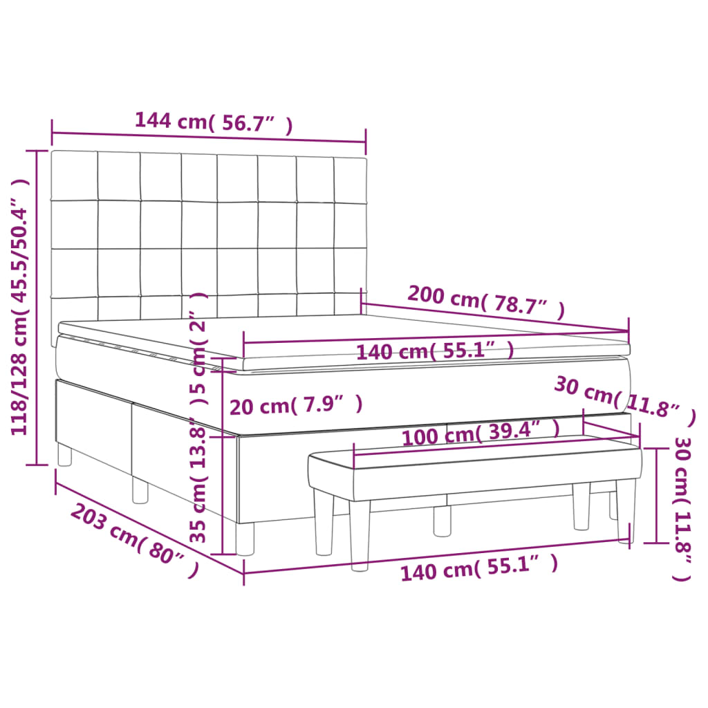 Κρεβάτι Boxspring με Στρώμα Ανοιχτό Γκρι 140x200 εκ. Υφασμάτινο